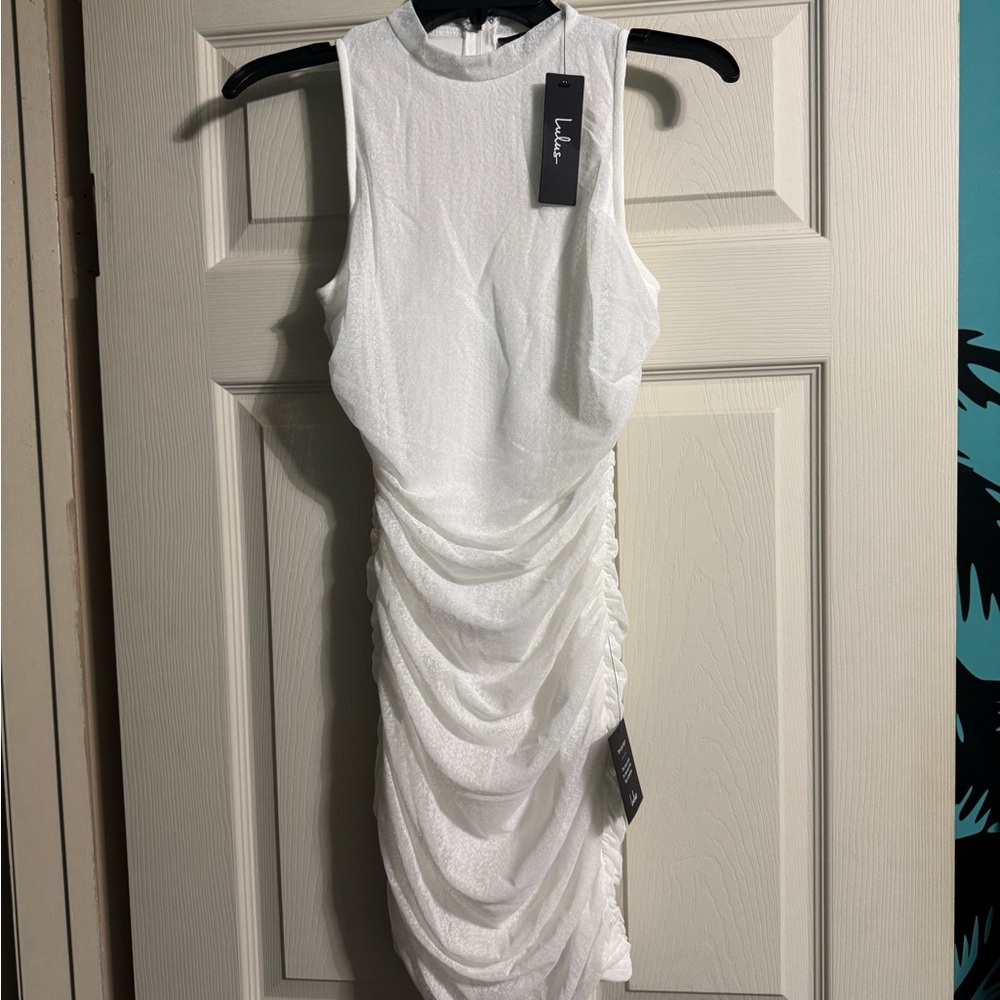 Lulu's White Ruched Halter Midi Dress
